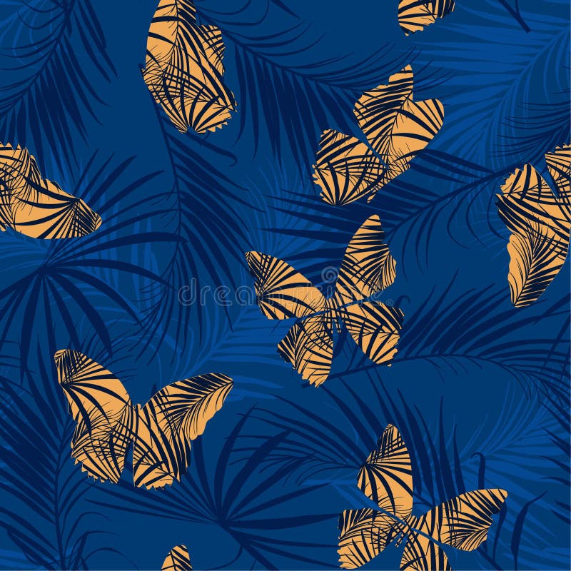 Vuelo amarillo de relleno de la mariposa del modelo tropical en la f exótica stock de ilustración Vuelo amarillo de relleno de la mariposa del modelo tropical en la f exótica stock de ilustración