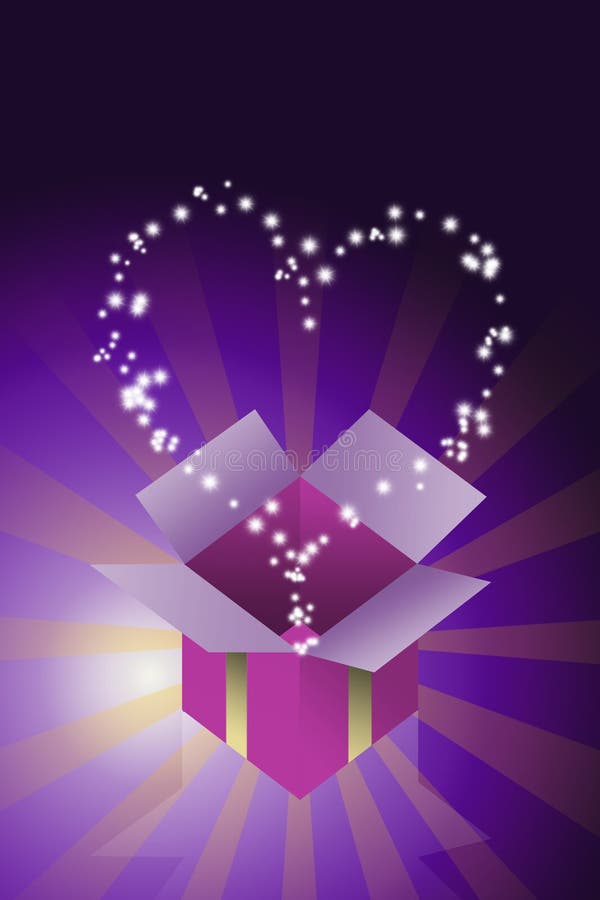 Vuelo de la estrella del corazón de la bendición del rectángulo de regalo stock de ilustración Vuelo de la estrella del corazón de la bendición del rectángulo de regalo stock de ilustración