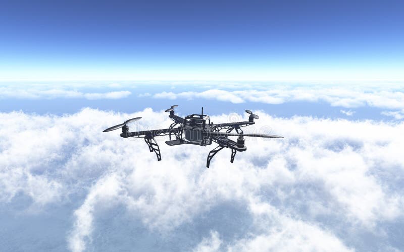 Vuelo del abejón 3D sobre las nubes stock de ilustración