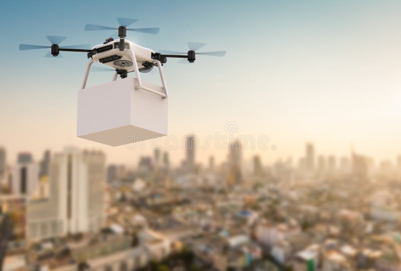 Vuelo del abejón de la entrega en ciudad ilustración del vector