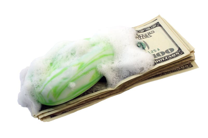 Dirty money with soap and foam isolated on white. Dirty money with soap and foam isolated on white