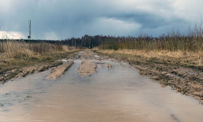 Vuile en modderige weg stock fotografie