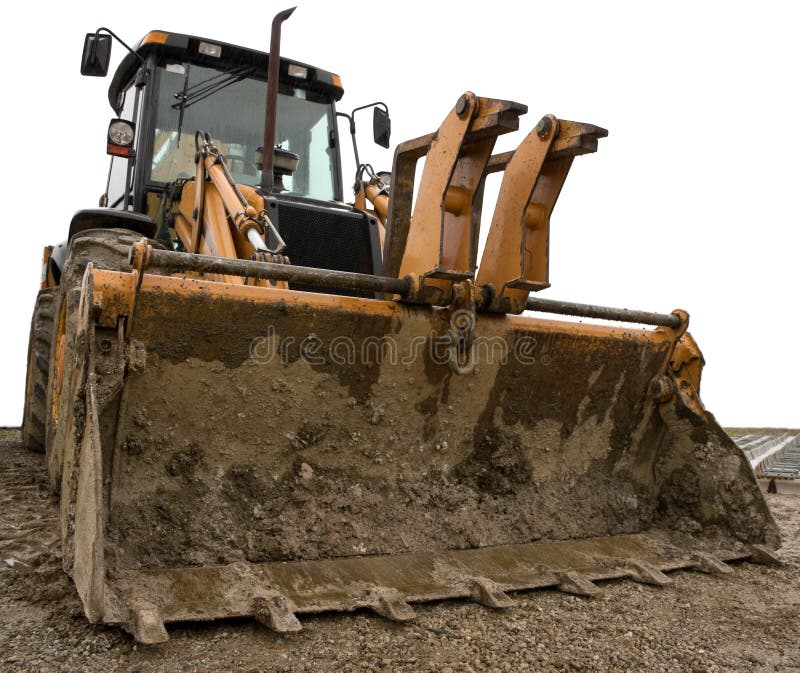 Dirty yellow bulldozer isolated on white. Dirty yellow bulldozer isolated on white