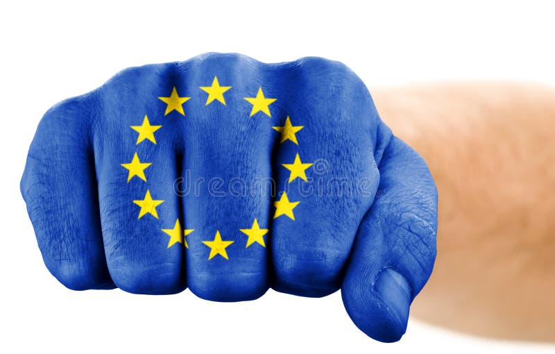 Fist with european union flag isolated on white. Fist with european union flag isolated on white