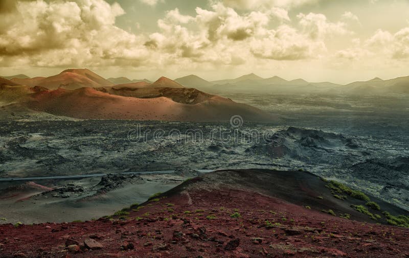Vulcões panorama aéreo, Lanzarote fotos de stock Vulcões panorama aéreo, Lanzarote fotos de stock