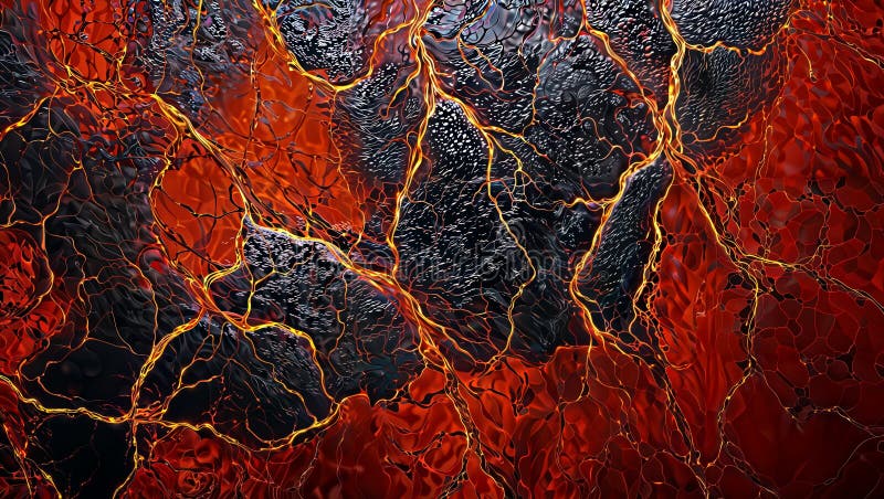 Vulkanische Risse : dunkle Landschaft mit leuchtenden orangefarbenen Rissen generative ai vektor abbildung