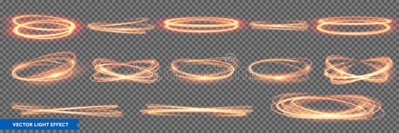 Vuurlichtcirkels en ringsporen, vectormousserende goudgloed-gloeidraad, effect Abstracte vuurcirkels, mousserende magische zwemme