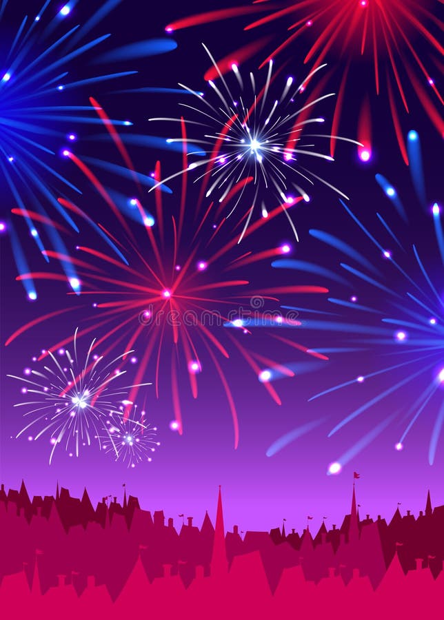 Vuurwerk over een nachtstad vector illustratie Vuurwerk over een nachtstad vector illustratie