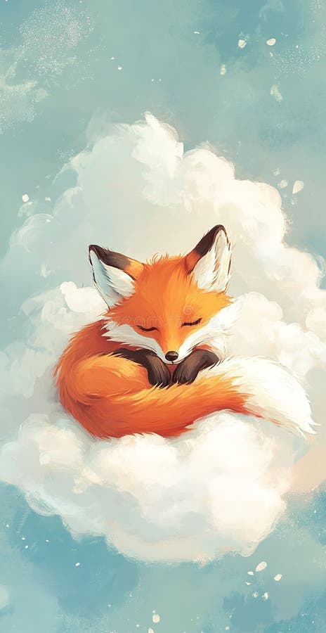 Vuxna, röda rävar på fluffy White Clouds i serene Blue Sky Illustration stock illustrationer