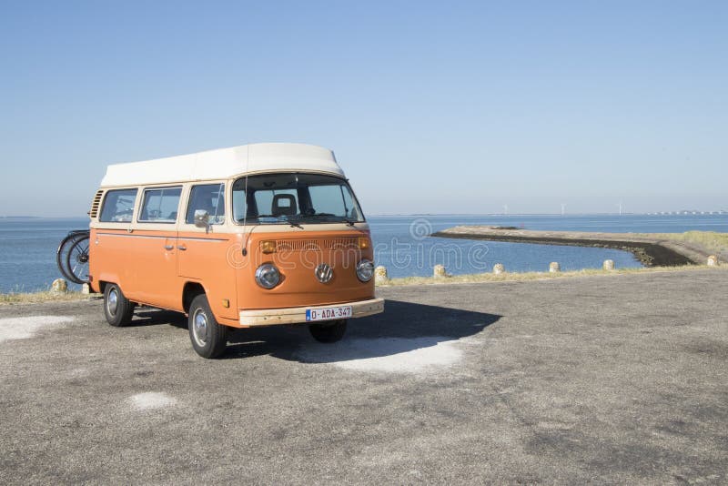 VW,Camper, at the along the coast of astern Scheldt stock images VW,Camper, at the along the coast of astern Scheldt stock images