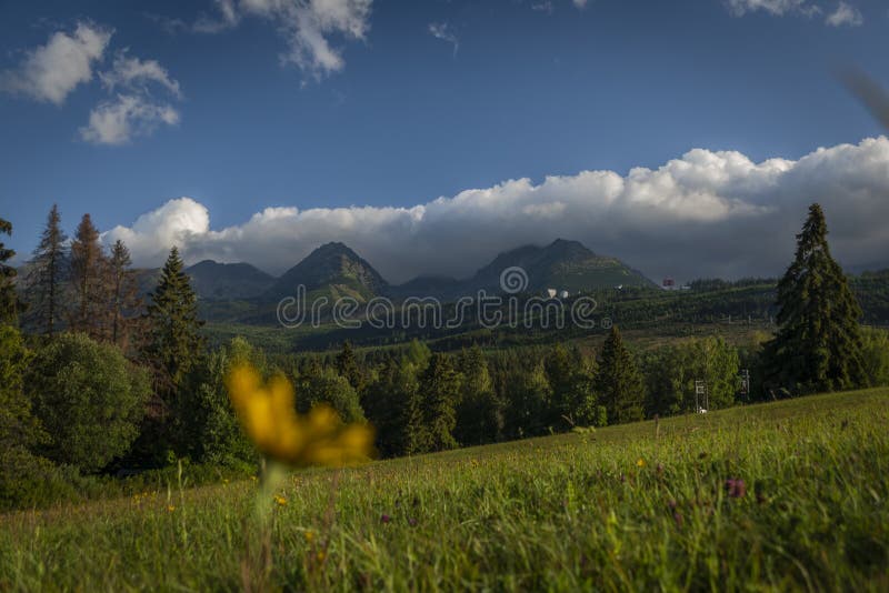 Vysoke Tatry mountains in summer cloudy morning near Strbske Pleso village