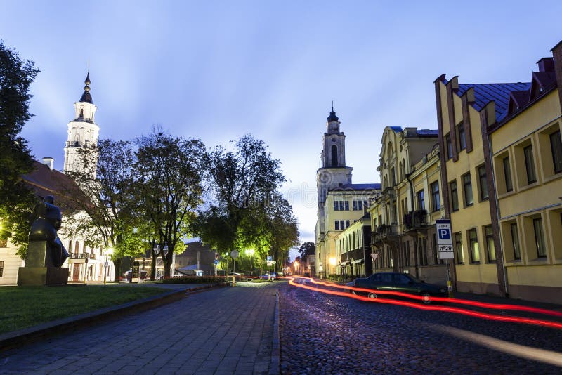 Vytautas` the Great Church and the town hall. Kaunas, Lithuania.