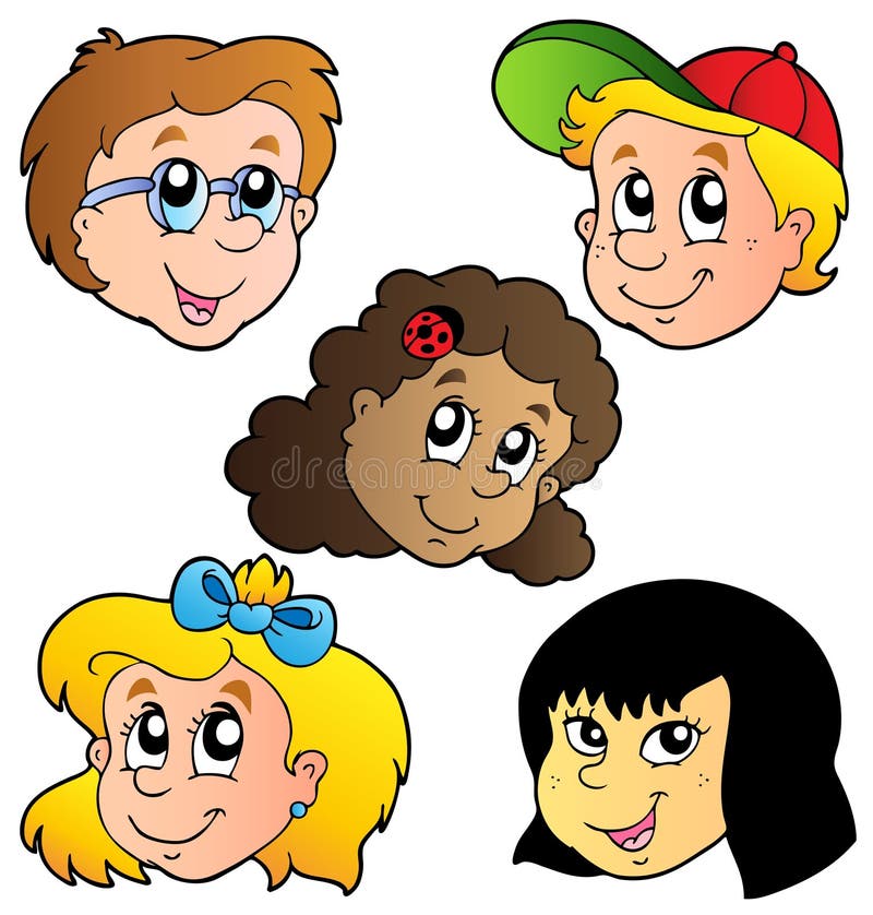 Vária coleção das faces das crianças ilustração do vetor Vária coleção das faces das crianças ilustração do vetor