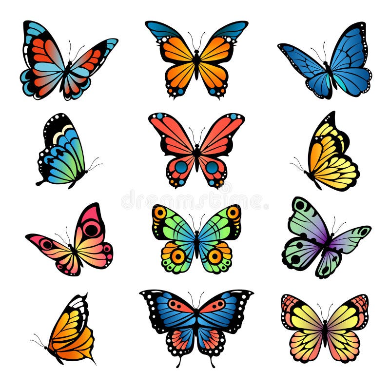 Várias borboletas dos desenhos animados Ajuste ilustrações do vetor das borboletas ilustração royalty free Várias borboletas dos desenhos animados Ajuste ilustrações do vetor das borboletas ilustração royalty free