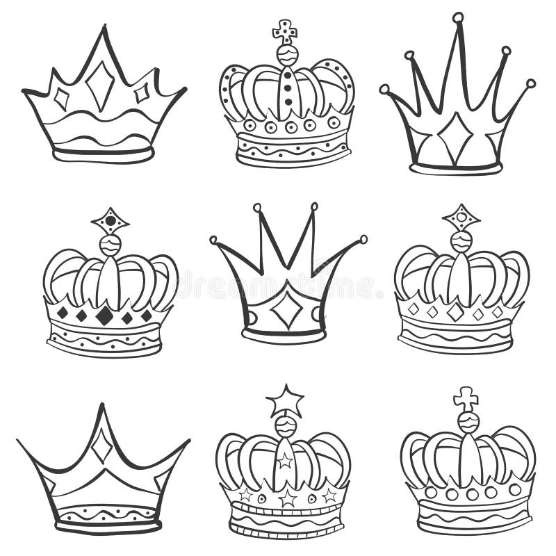 Várias garatujas da tração da mão da coroa do esboço ilustração do vetor Várias garatujas da tração da mão da coroa do esboço ilustração do vetor