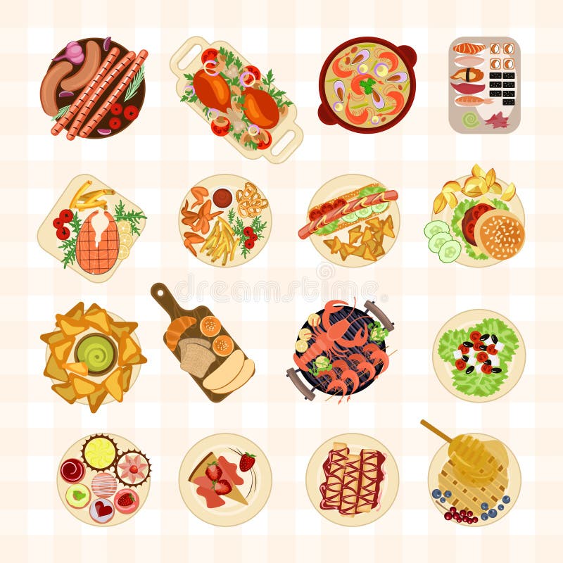 Vários pratos do alimento ilustração stock Vários pratos do alimento ilustração stock