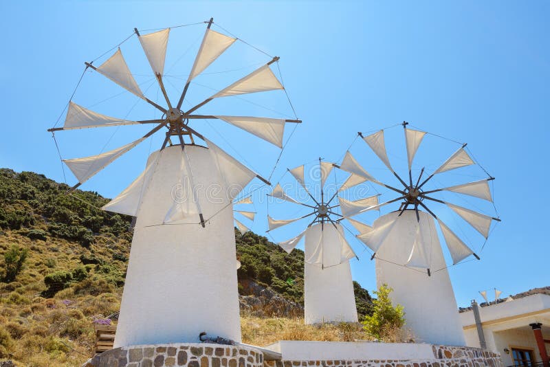 Väderkvarnar. Kreta Grekland