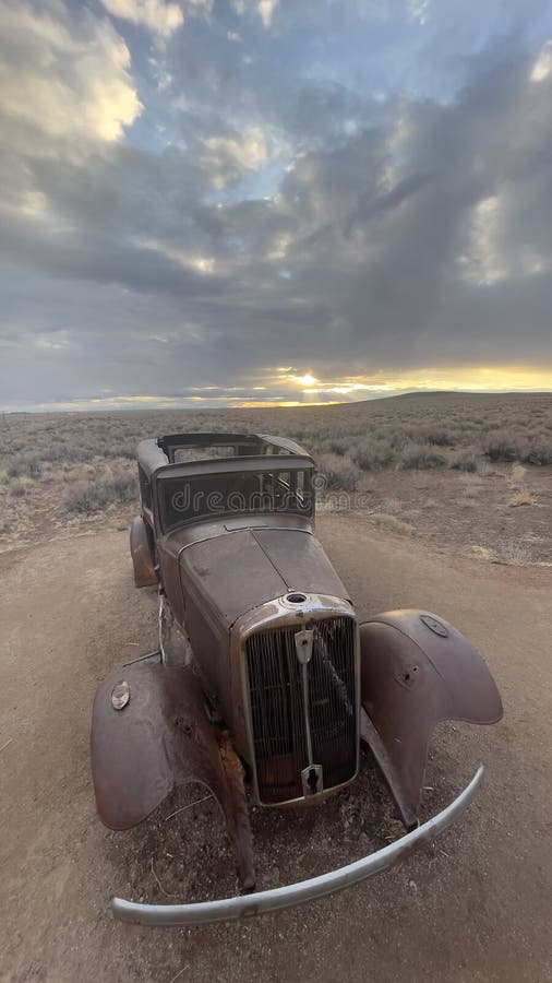 Classic vintage car as a landmark along Route 66 in Arizona, near the Petrified Forest Visitor Center. Classic vintage car as a landmark along Route 66 in Arizona, near the Petrified Forest Visitor Center