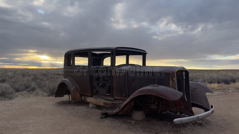 Classic vintage car as a landmark along Route 66 in Arizona, near the Petrified Forest Visitor Center. Classic vintage car as a landmark along Route 66 in Arizona, near the Petrified Forest Visitor Center