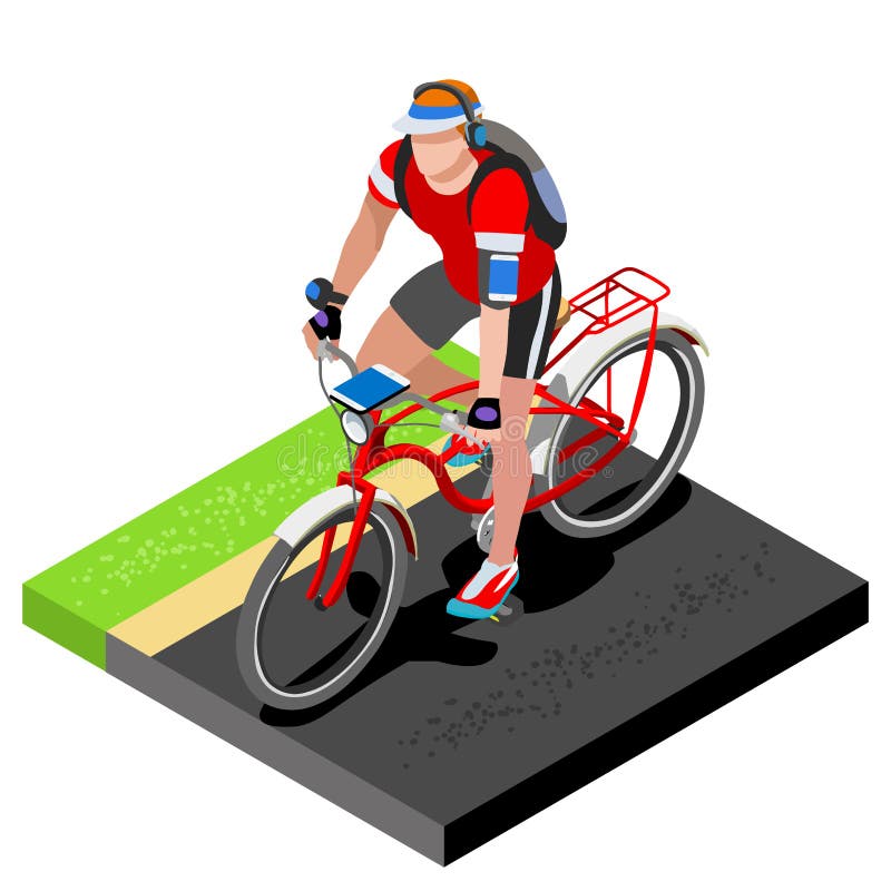 Väg som cyklar att utarbeta för cyklist 3D sänker den isometriska cyklisten på cykeln Utomhus- utarbetande väg som cyklar övninga royaltyfri illustrationer Väg som cyklar att utarbeta för cyklist 3D sänker den isometriska cyklisten på cykeln Utomhus- utarbetande väg som cyklar övninga royaltyfri illustrationer