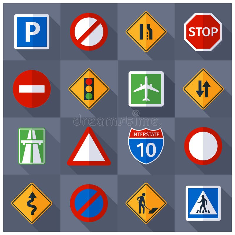 Vägtrafiktecknet sänker symbolsuppsättningen vektor illustrationer Vägtrafiktecknet sänker symbolsuppsättningen vektor illustrationer