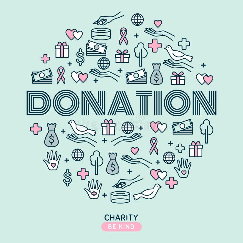 Välgörenhet och donationer Ställ in med den tunna linjen symboler Vektor Illustratio royaltyfri illustrationer Välgörenhet och donationer Ställ in med den tunna linjen symboler Vektor Illustratio royaltyfri illustrationer