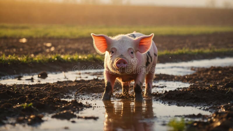 Välkomligt att plocka i en Muddy Puddle på Sunset vektor illustrationer