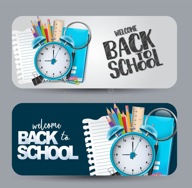 Välkommen baksida till skola - en uppsättning av banret med rundade kanter stock illustrationer Välkommen baksida till skola - en uppsättning av banret med rundade kanter stock illustrationer