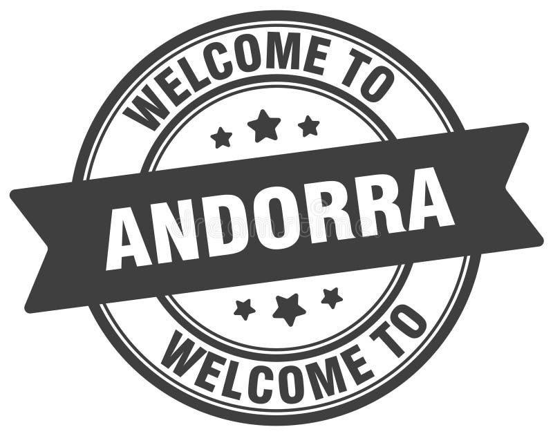 Välkommen till andorrstämpel. andorrrunda tecken royaltyfri illustrationer