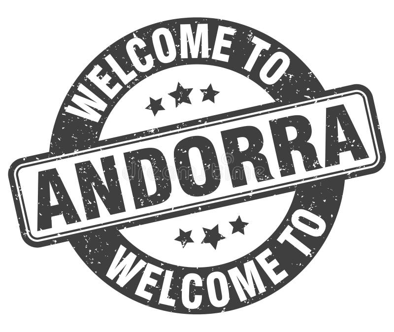 Välkommen till andorrstämpel. andorrrunda tecken vektor illustrationer