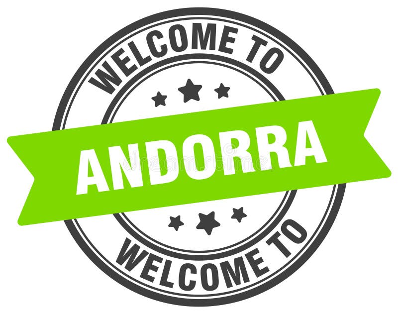 Välkommen till andorrstämpel. andorrrunda tecken stock illustrationer