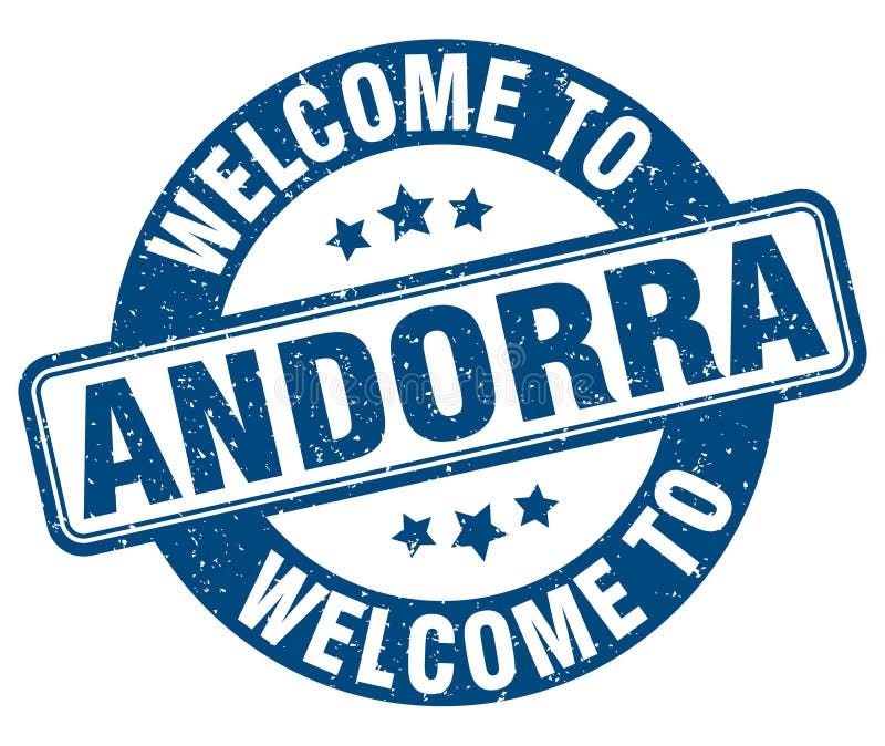 Välkommen till andorrstämpel. andorrrunda tecken royaltyfri illustrationer