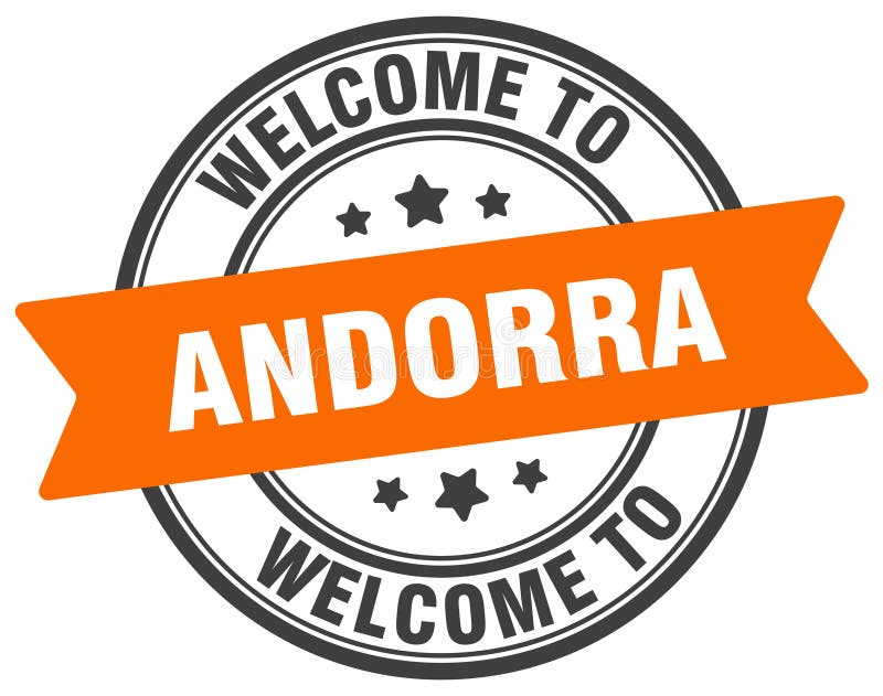 Välkommen till andorrstämpel. andorrrunda tecken royaltyfri illustrationer