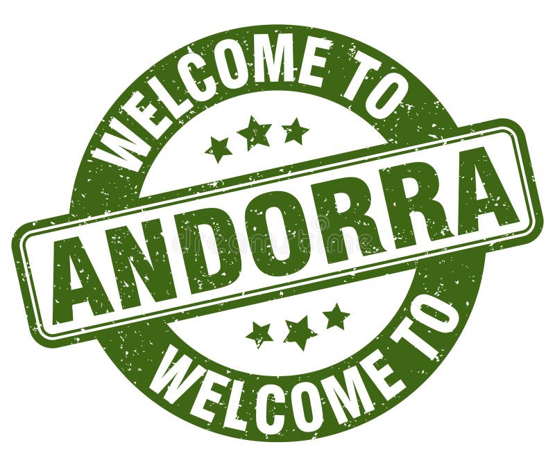 Välkommen till andorrstämpel. andorrrunda tecken royaltyfri illustrationer