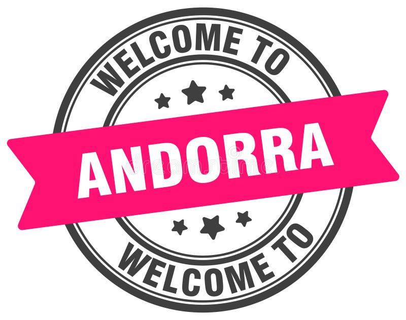 Välkommen till andorrstämpel. andorrrunda tecken royaltyfri illustrationer