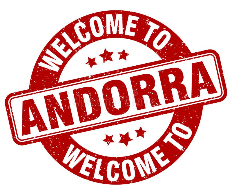 Välkommen till andorrstämpel. andorrrunda tecken vektor illustrationer