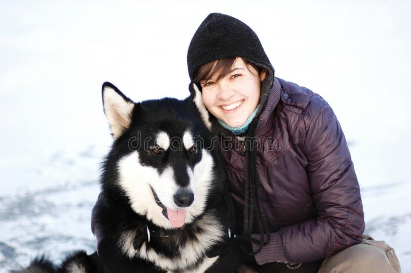 Outdoor portrait of the dog and girl. Outdoor portrait of the dog and girl