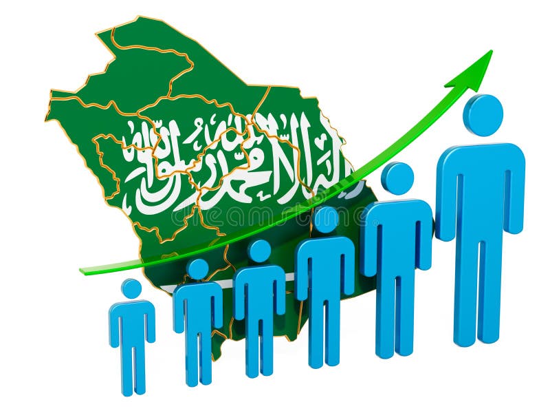 Värdering av anställning och arbetslöshet eller dödlighet och fertilitet i Saudiarabien, begrepp framf?rande 3d royaltyfri illustrationer Värdering av anställning och arbetslöshet eller dödlighet och fertilitet i Saudiarabien, begrepp framf?rande 3d royaltyfri illustrationer