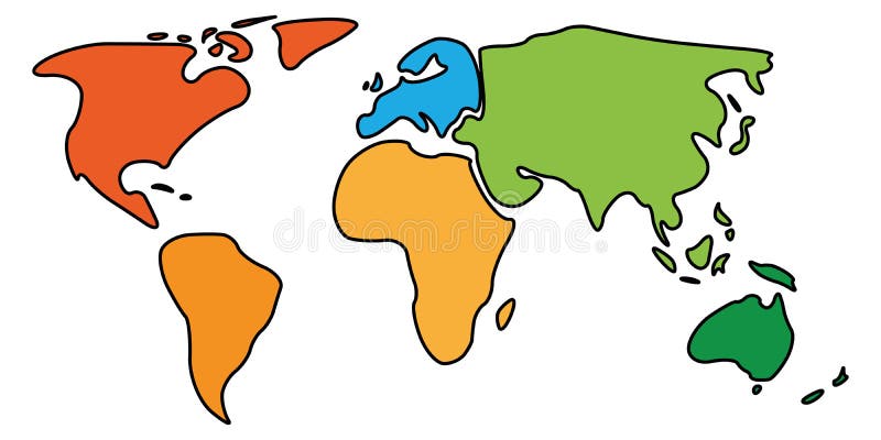 Världskartan Delade In I Sex Kontinenter Asien Och Australien