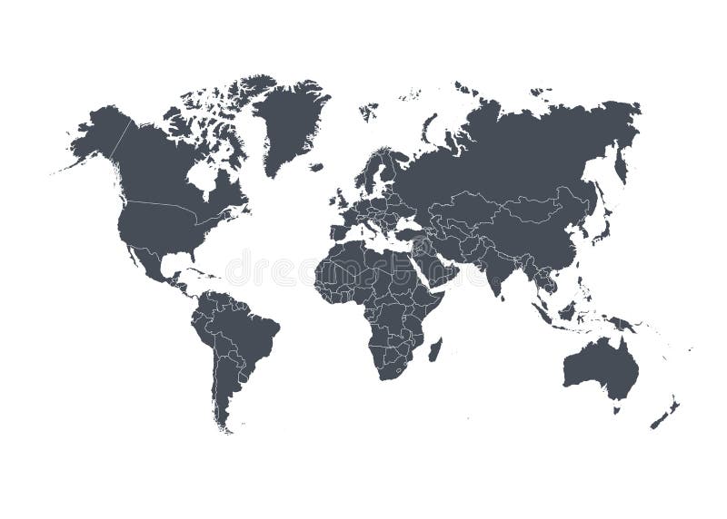 Världskarta med länder som isoleras på vit bakgrund också vektor för coreldrawillustration