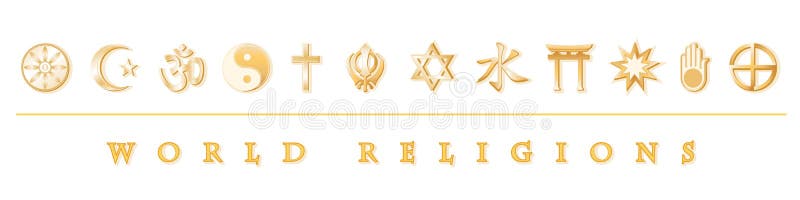 Världsreligionens banderoll guldsymboler ikoner vit bakgrund vektor illustrationer