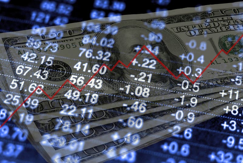 Closeup of hundred dollar bill with graph and stock chart in background. Closeup of hundred dollar bill with graph and stock chart in background