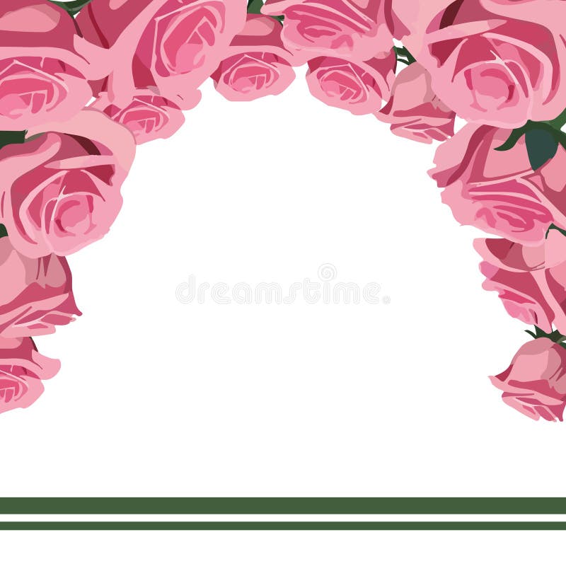 Vågrät blommall med utrymme för text med rosa rosor royaltyfri illustrationer
