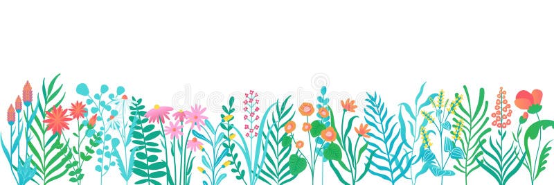 Vågrät blomsterbanderoll. Sommarblomma med blomknoppar botaniska dekorativa ramar för bröllopsinbjudan royaltyfri illustrationer