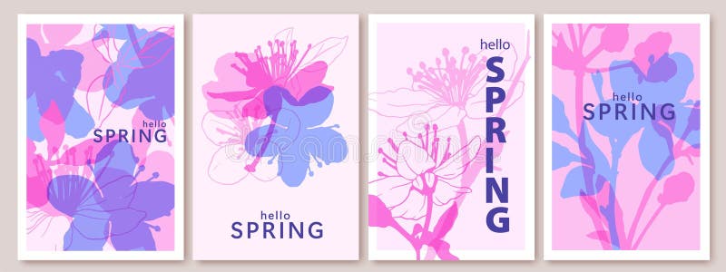 Vårblommor. Högtidligt hälsningskort. Ljusfärgat botaniskt bakgrundsmönster. Cherry blossoms sakura buds royaltyfri illustrationer