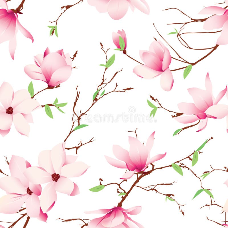 Vårmagnolian blommar den sömlösa vektormodellen vektor illustrationer
