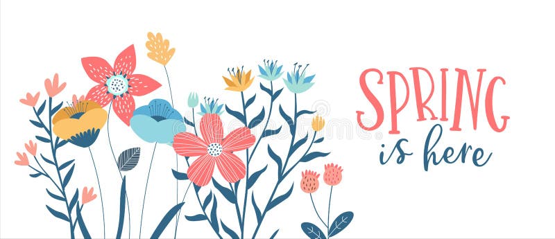 Vårsäsongskort för handdragna söta blommor royaltyfri illustrationer