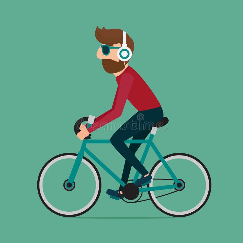 Vélo d'équitation d'homme Caractère de hippie sur la bicyclette illustration stock Vélo d'équitation d'homme Caractère de hippie sur la bicyclette illustration stock