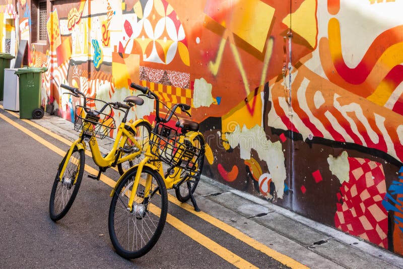 Vélos de location d'Ofo photos stock Vélos de location d'Ofo photos stock
