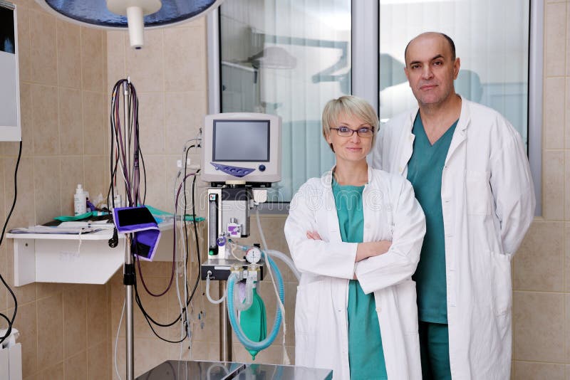 Vétérinaire et aide chez la clinique animale photo stock Vétérinaire et aide chez la clinique animale photo stock